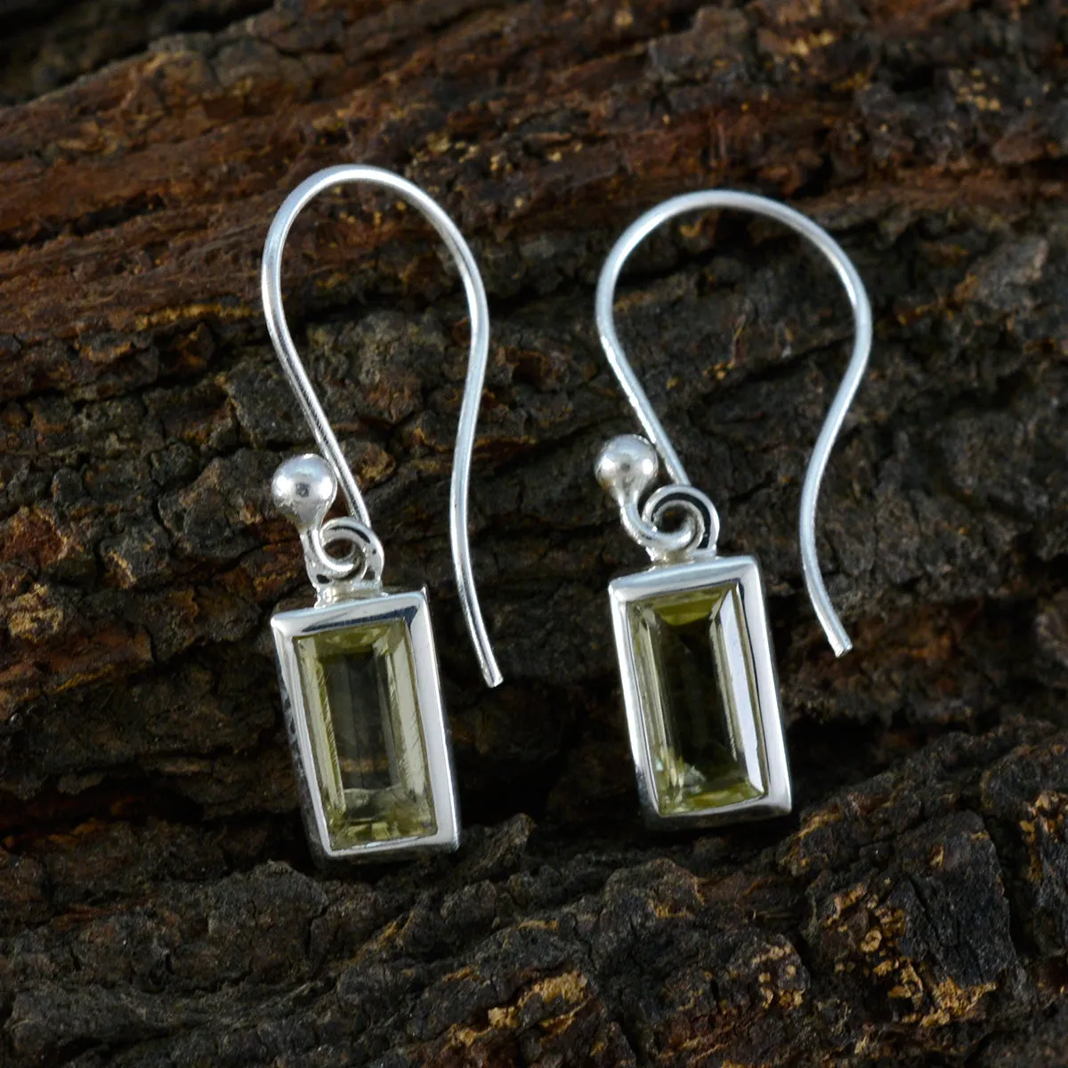 Riyo Arresting 925 Sterling Silver Earring For Women Lemon Quartz Earring Bezel Setting Yellow Earring Dangle Earring