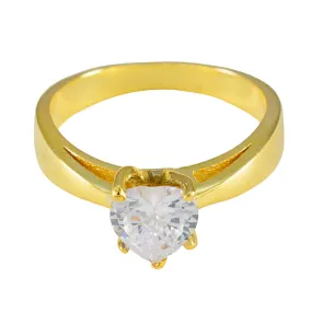 Riyo Elegant Silver Ring With Yellow Gold Plating White CZ Stone Heart Shape Prong Setting Ring