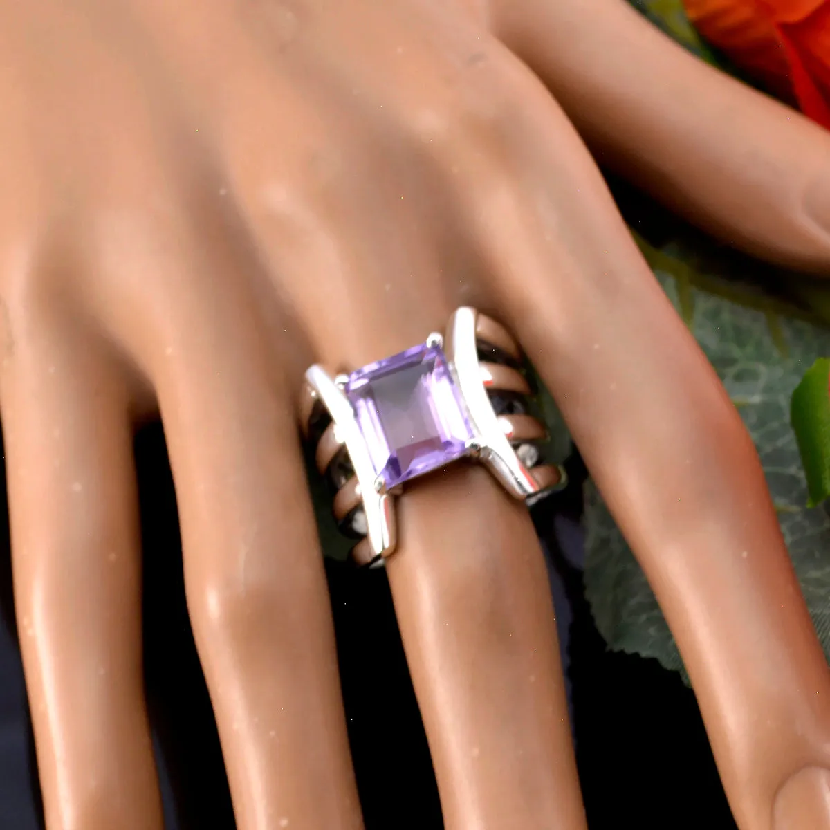 Riyo Fine-Looking Stone Amethyst 925 Silver Rings Celtic Jewelry