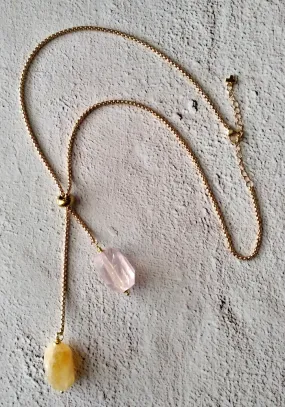 Rose & Lemon Quartz Nugget Affirmation Slider Necklace