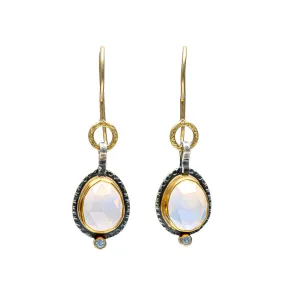 Rose Cut Moonstone Earrings With Montana Sapphires