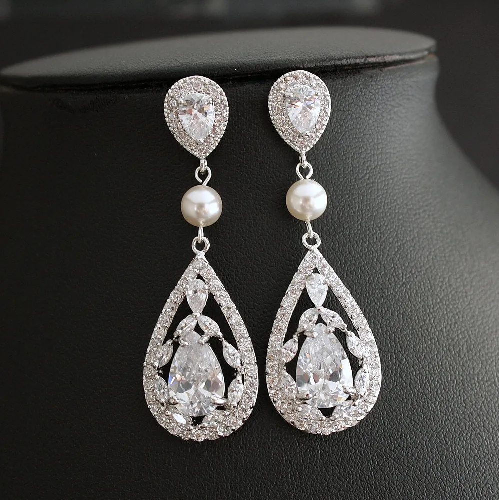 Rose Gold CZ Crystal Earrings for Weddings & Brides-Esther