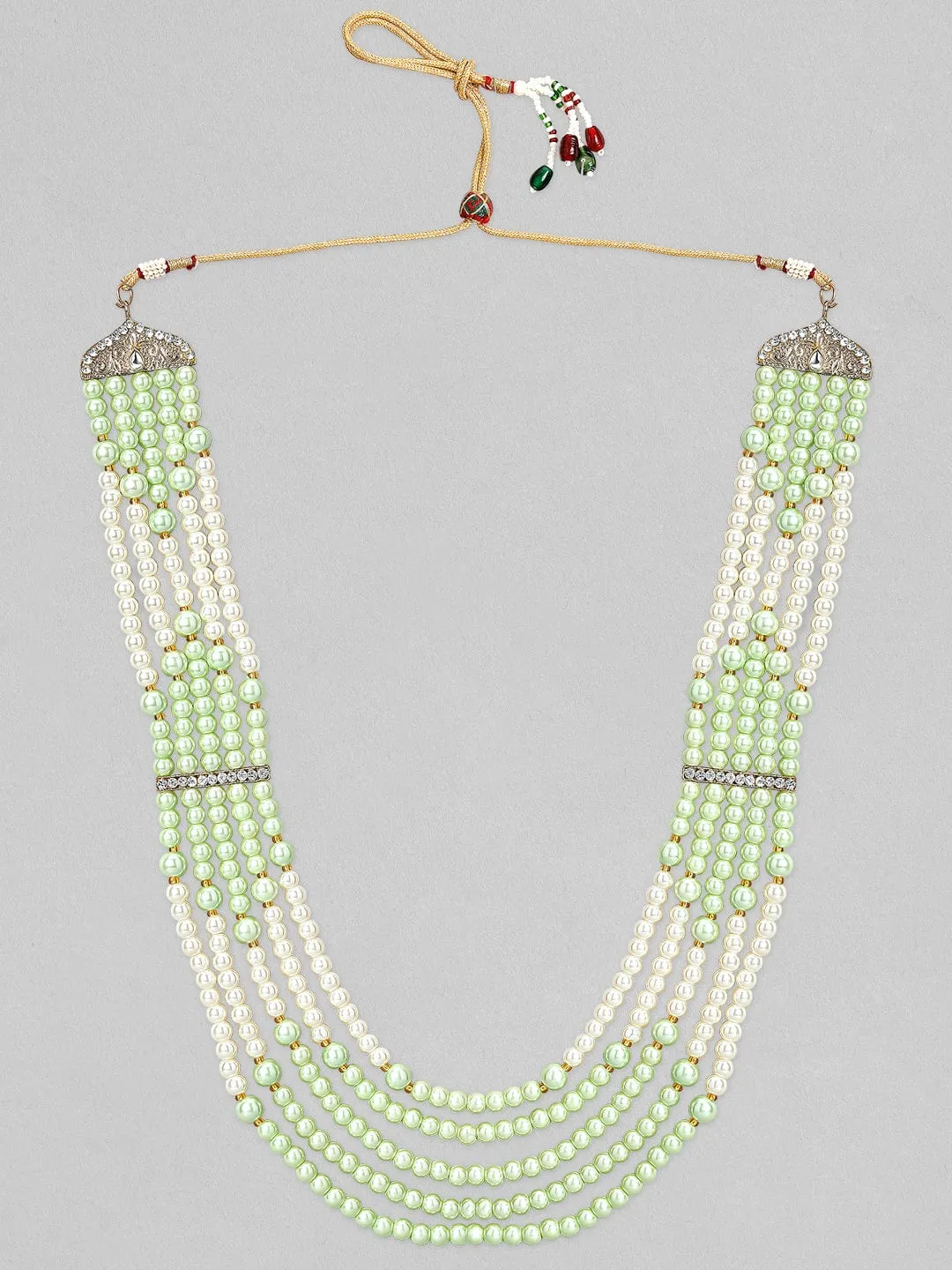 Rubans Mens Green & White Beaded Layered Necklace.