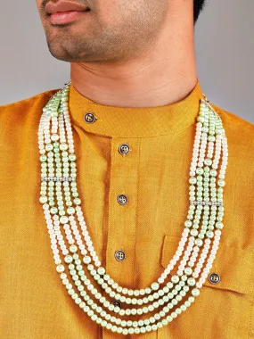 Rubans Mens Green & White Beaded Layered Necklace.