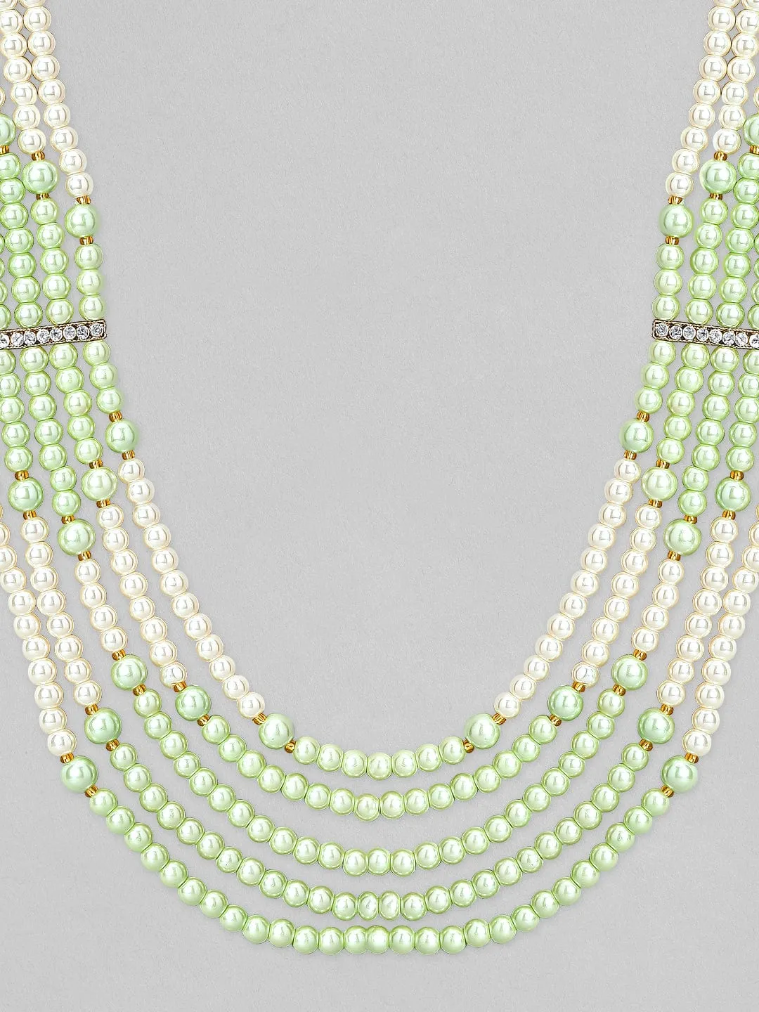 Rubans Mens Green & White Beaded Layered Necklace.