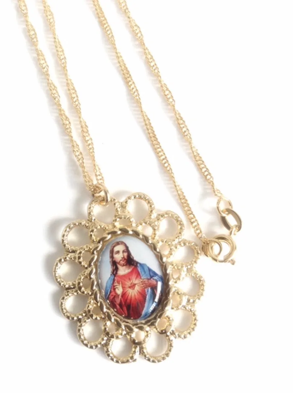 Sagrado Corazon de Jesus Pendant Necklace Sacred Heart of Jesus Medal Gold Oval Jesus charm Cristian Jewelry Catholic gifts Religious Medals