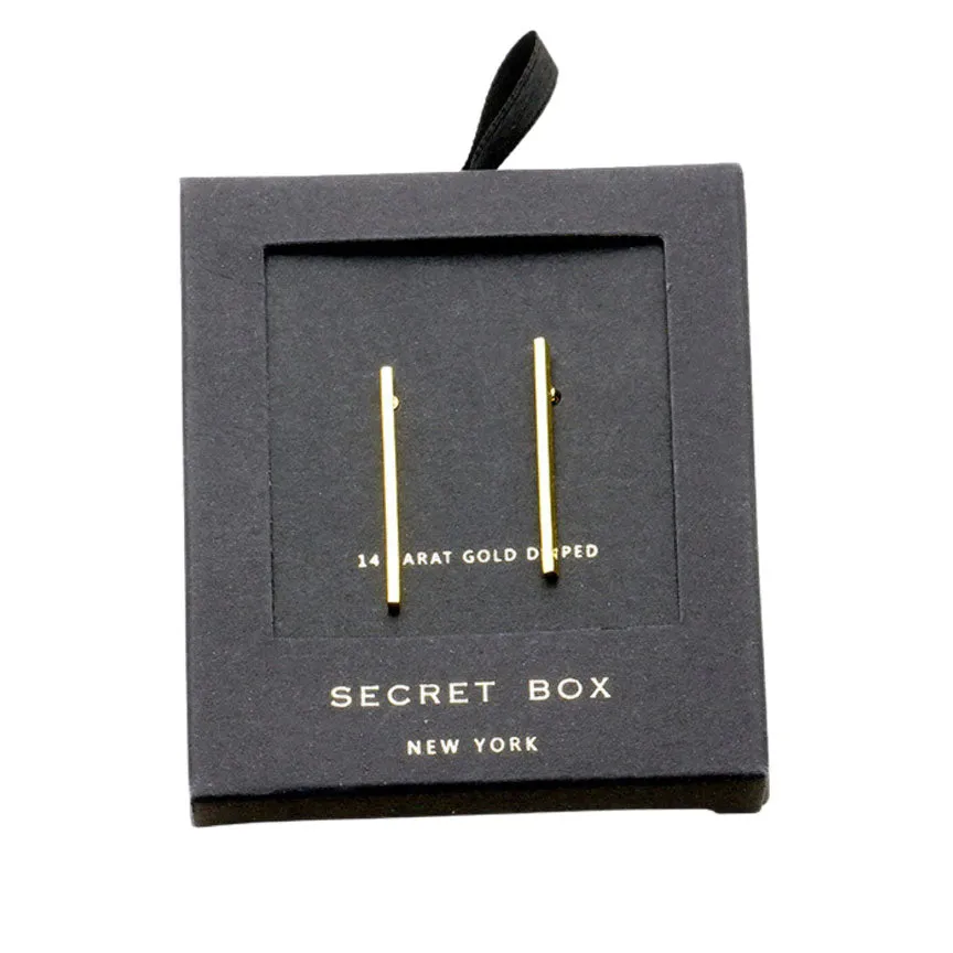 Secret Box 14K Gold Dipped Thin Metal Bar Earrings