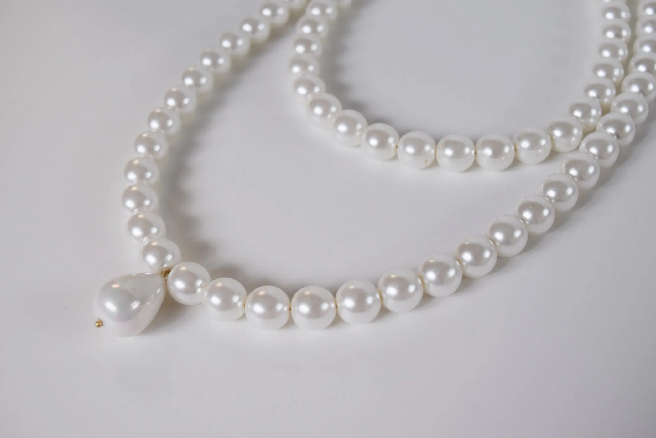 Shell Pearl Necklace - Double Strand with Teardrop