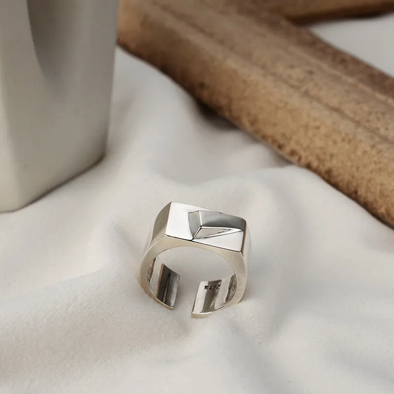 Silver Geometric Vintage Old Glossy Band Ring