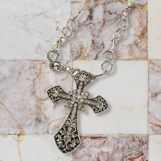 Silver Ornate Cross Pendant Necklace