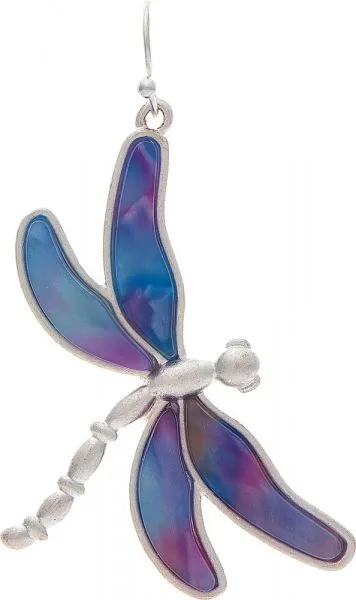 Silver Pastel Inlay Dragonfly Earrings