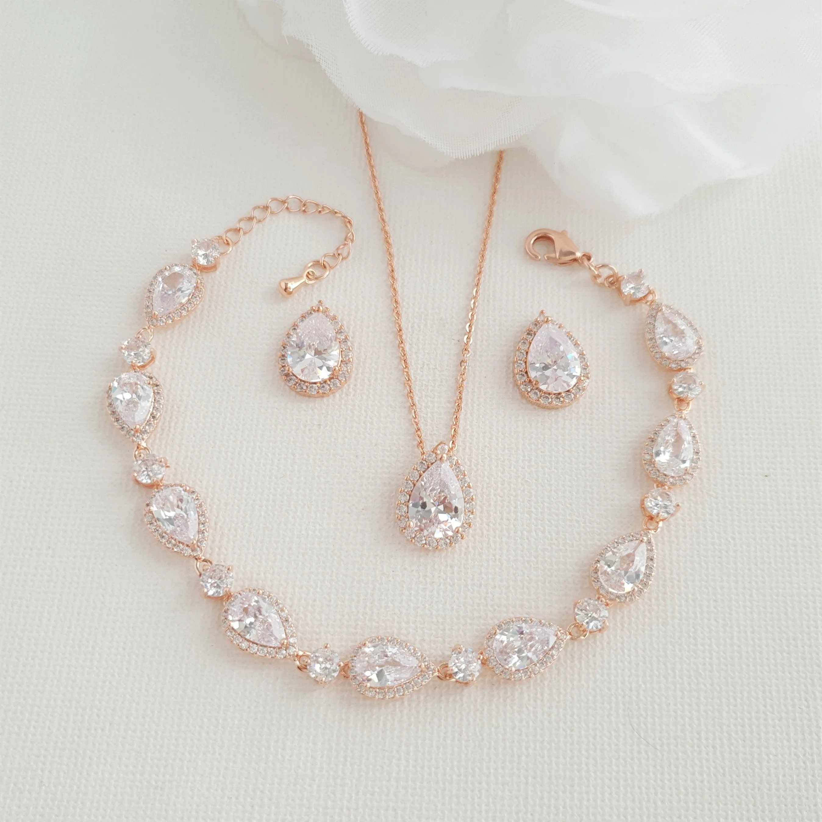 Simple Bridal Jewelry Set with Stud Earrings Necklace Bracelet-Emma