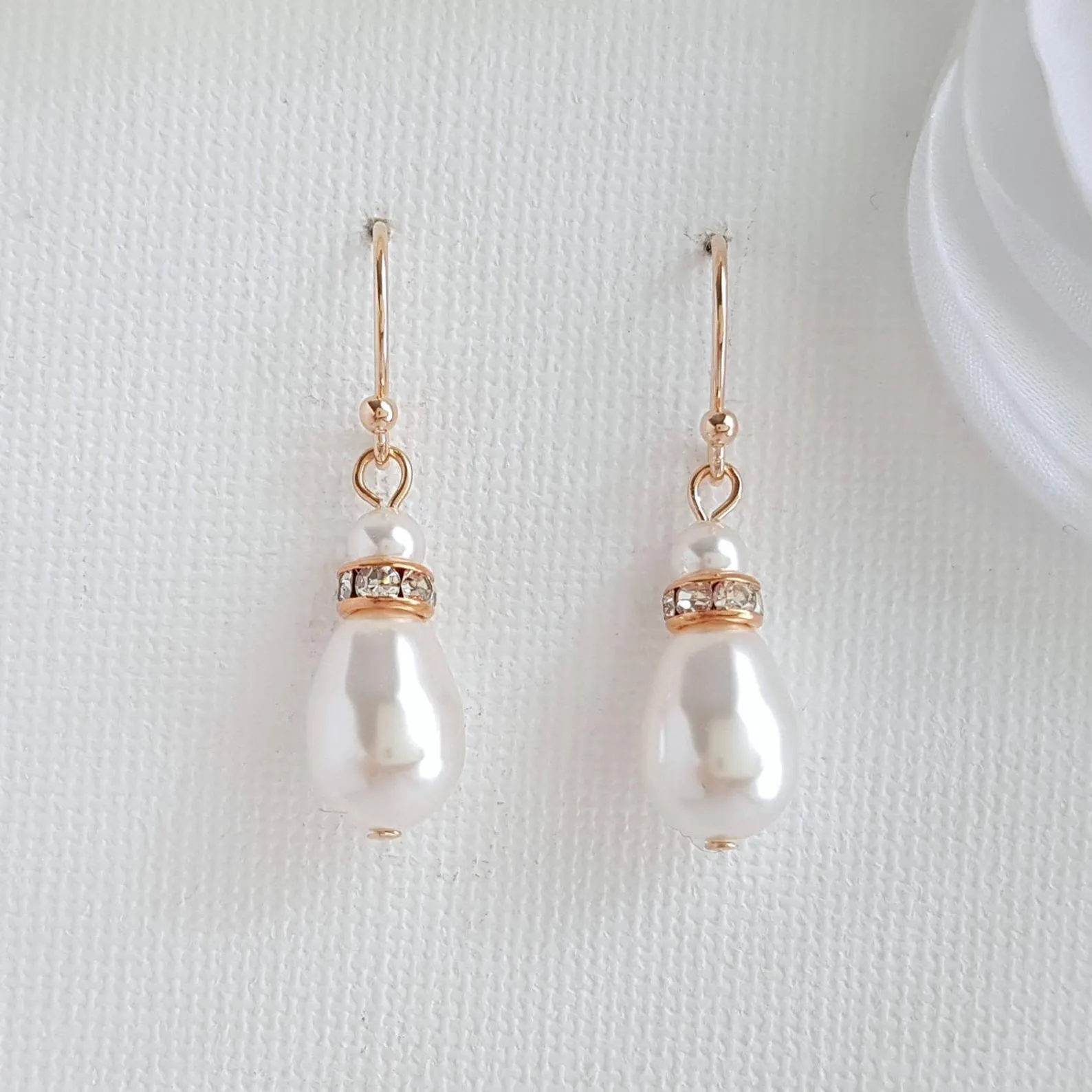 Simple Gold Earrings With Pearl Drops -June