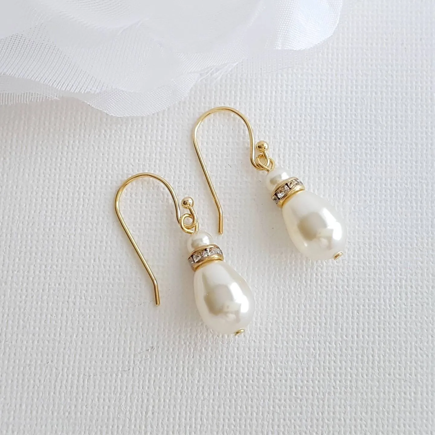 Simple Gold Earrings With Pearl Drops -June