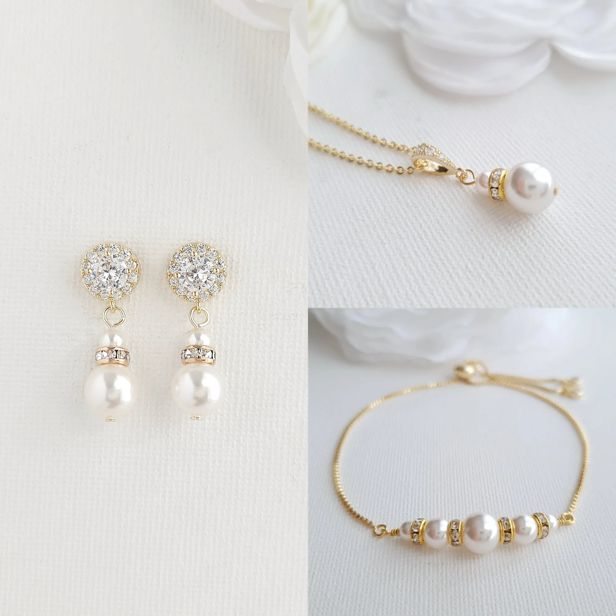 Simple Pearl Jewelry Set for Brides and Bridal Party-AVA