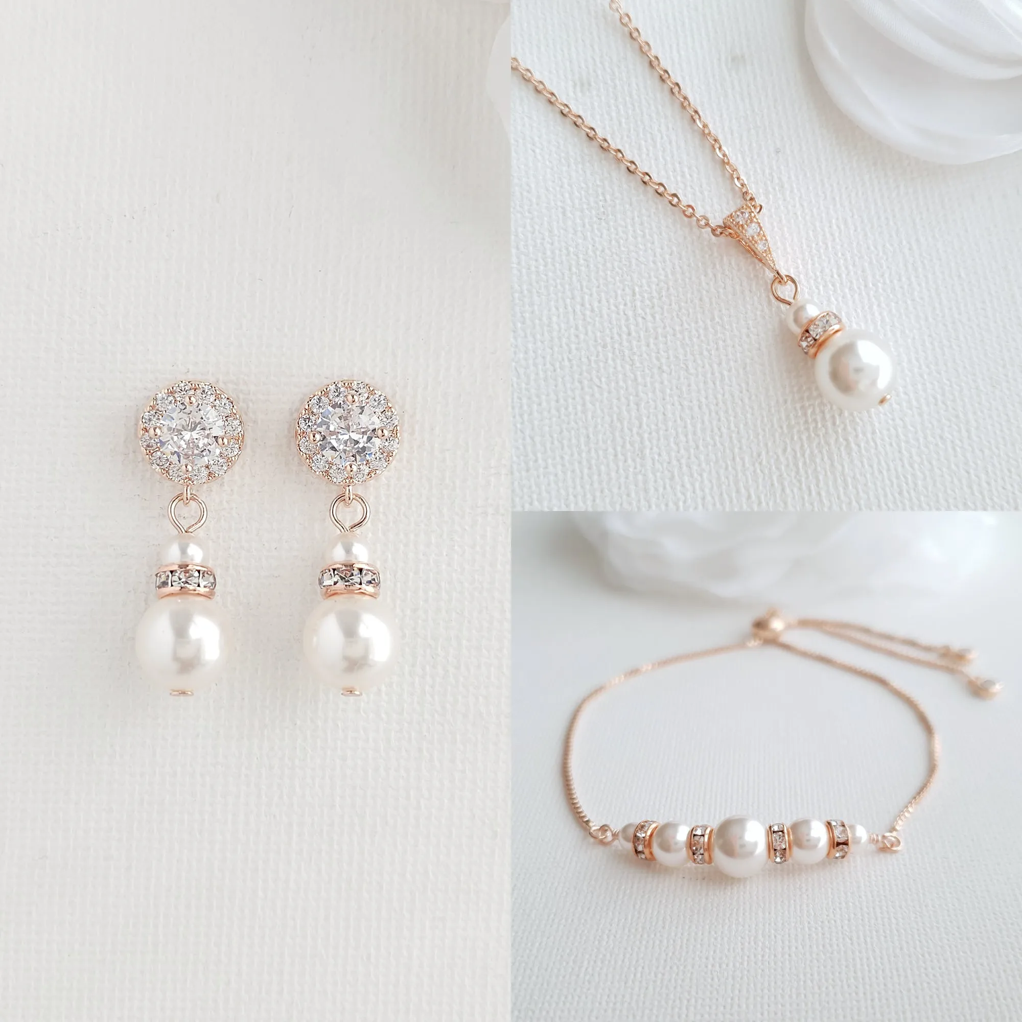 Simple Pearl Jewelry Set for Brides and Bridal Party-AVA