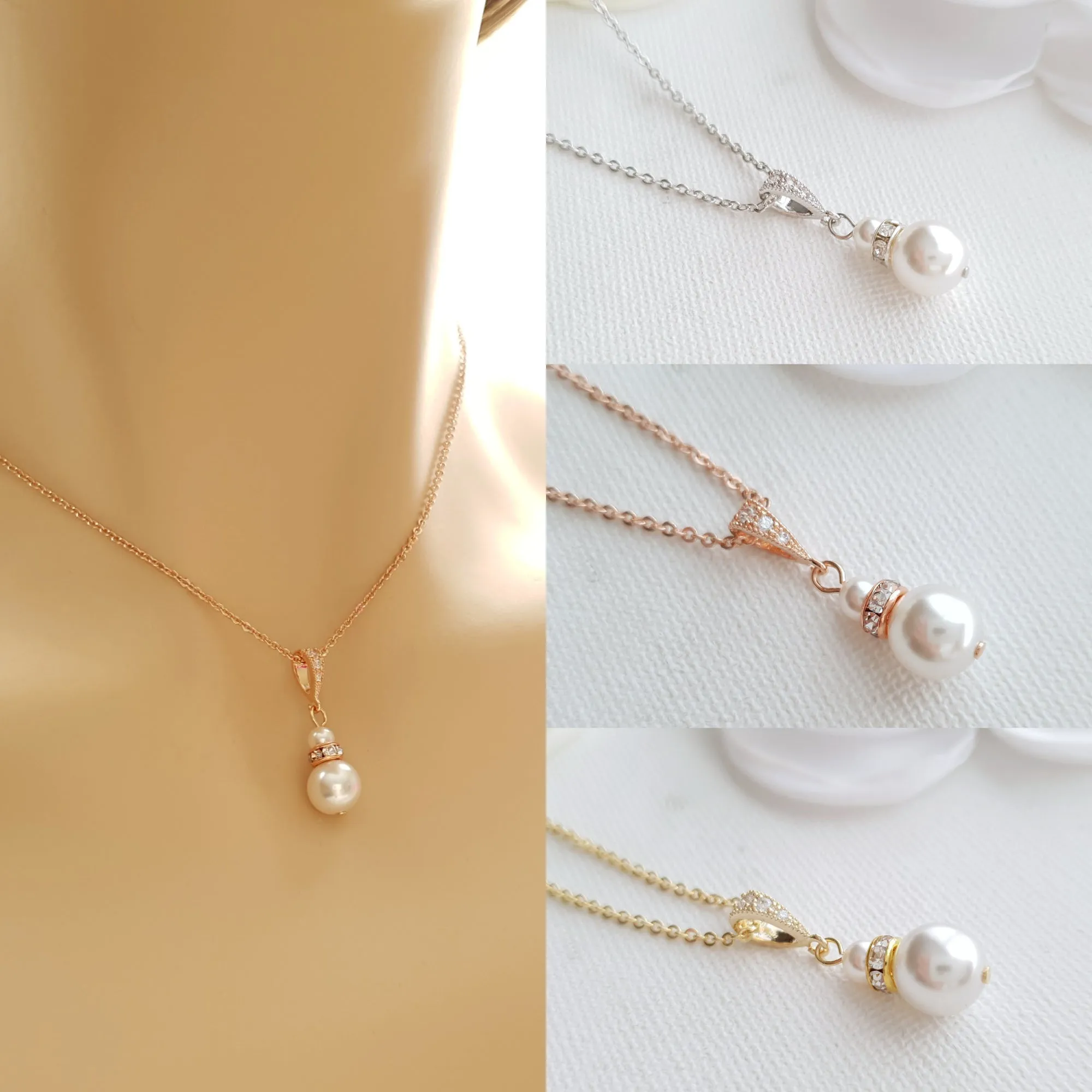 Simple Pearl Jewelry Set for Brides and Bridal Party-AVA