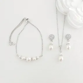 Simple Pearl Jewelry Set for Brides and Bridal Party-AVA