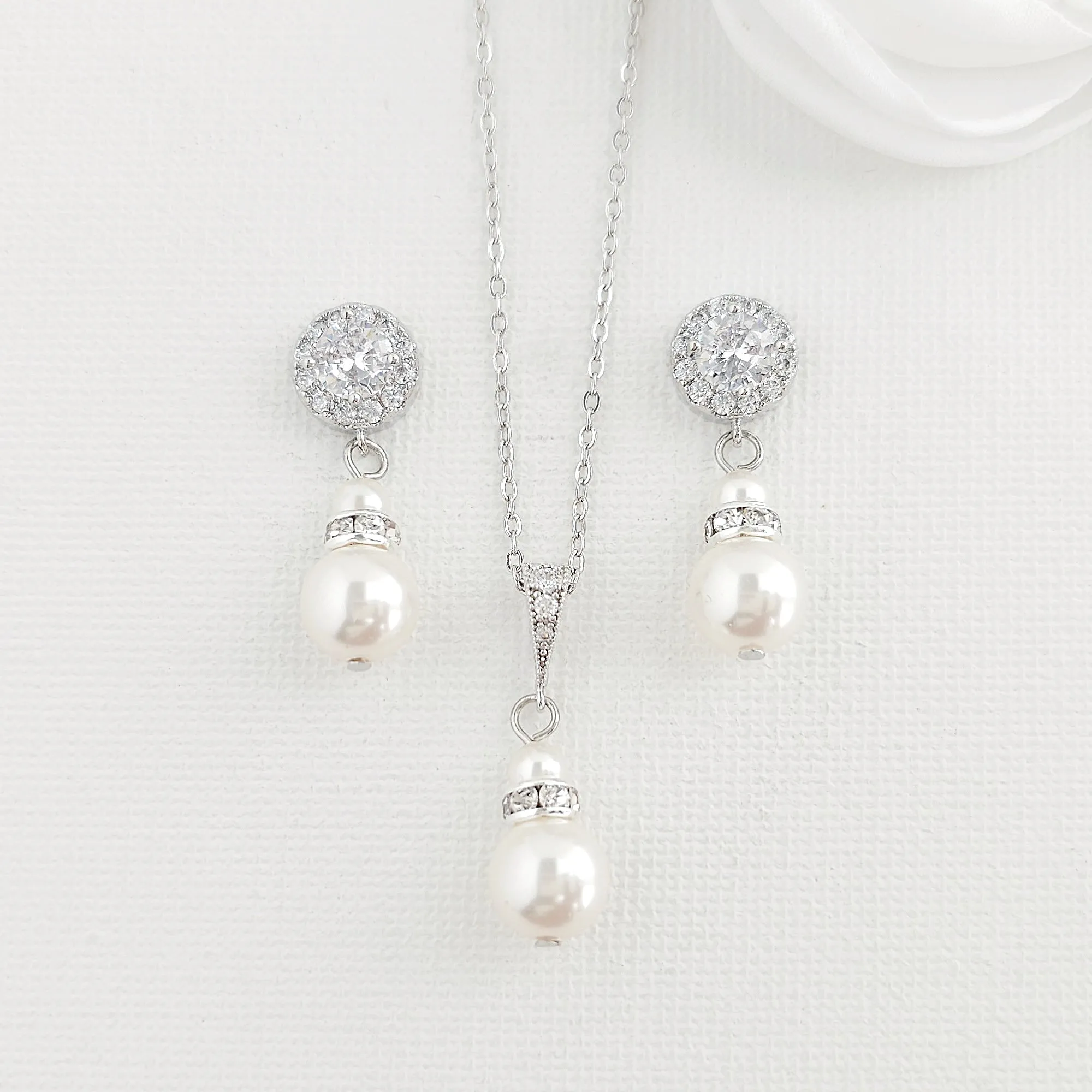 Simple Pearl Jewelry Set for Brides and Bridal Party-AVA