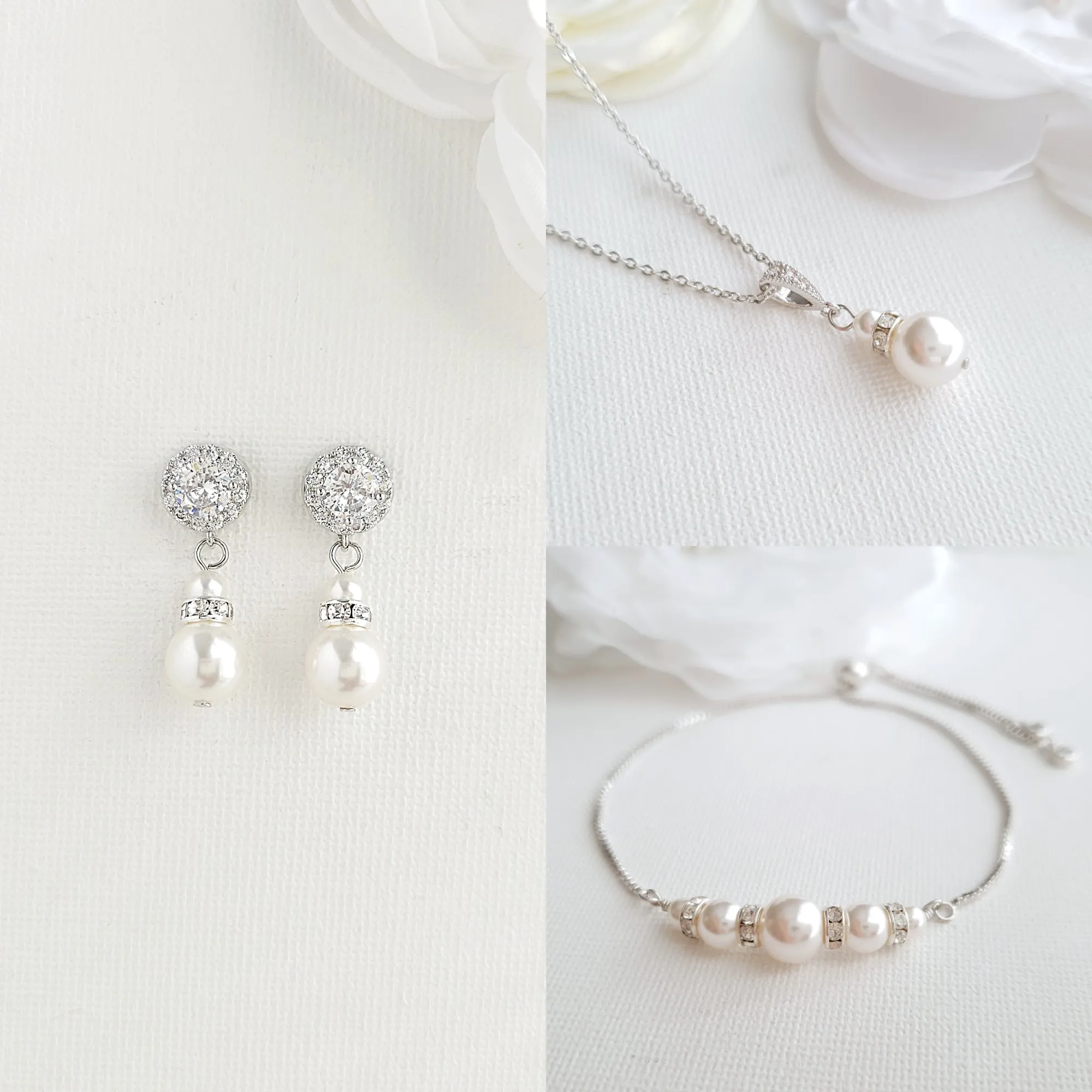 Simple Pearl Jewelry Set for Brides and Bridal Party-AVA