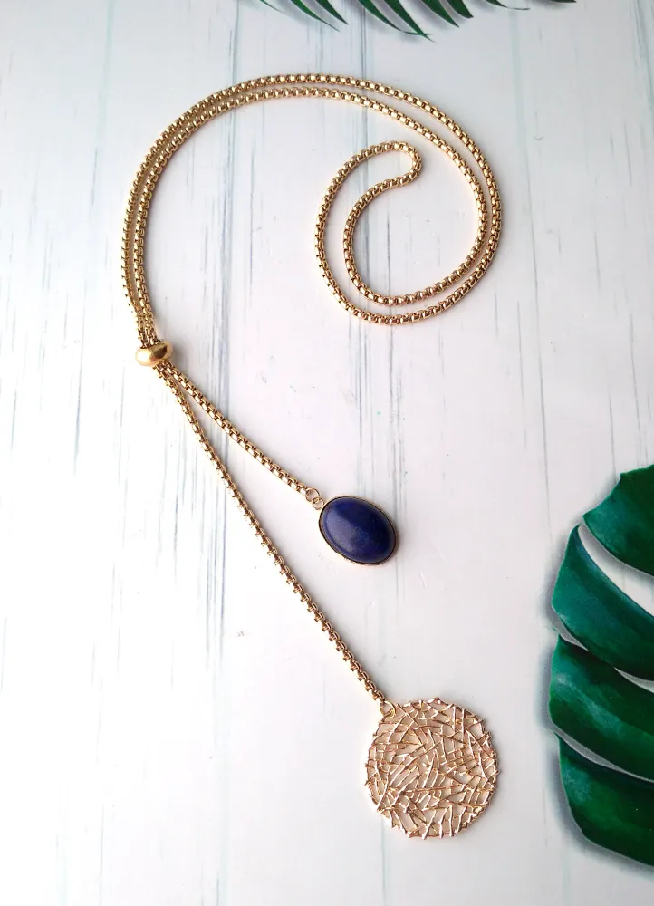 Sinamay with Oval Lapis Lazuli Slider Necklace