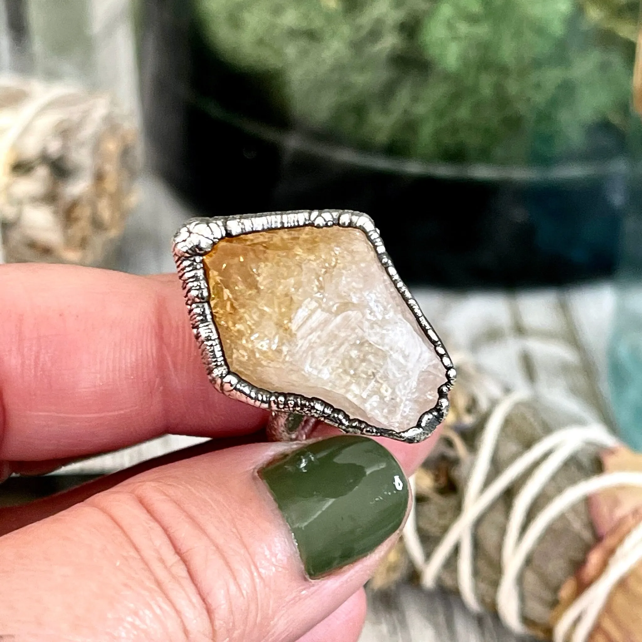 Size 7 Raw Citrine Ring Set in Fine Silver  / Foxlark Collection - One of a Kind