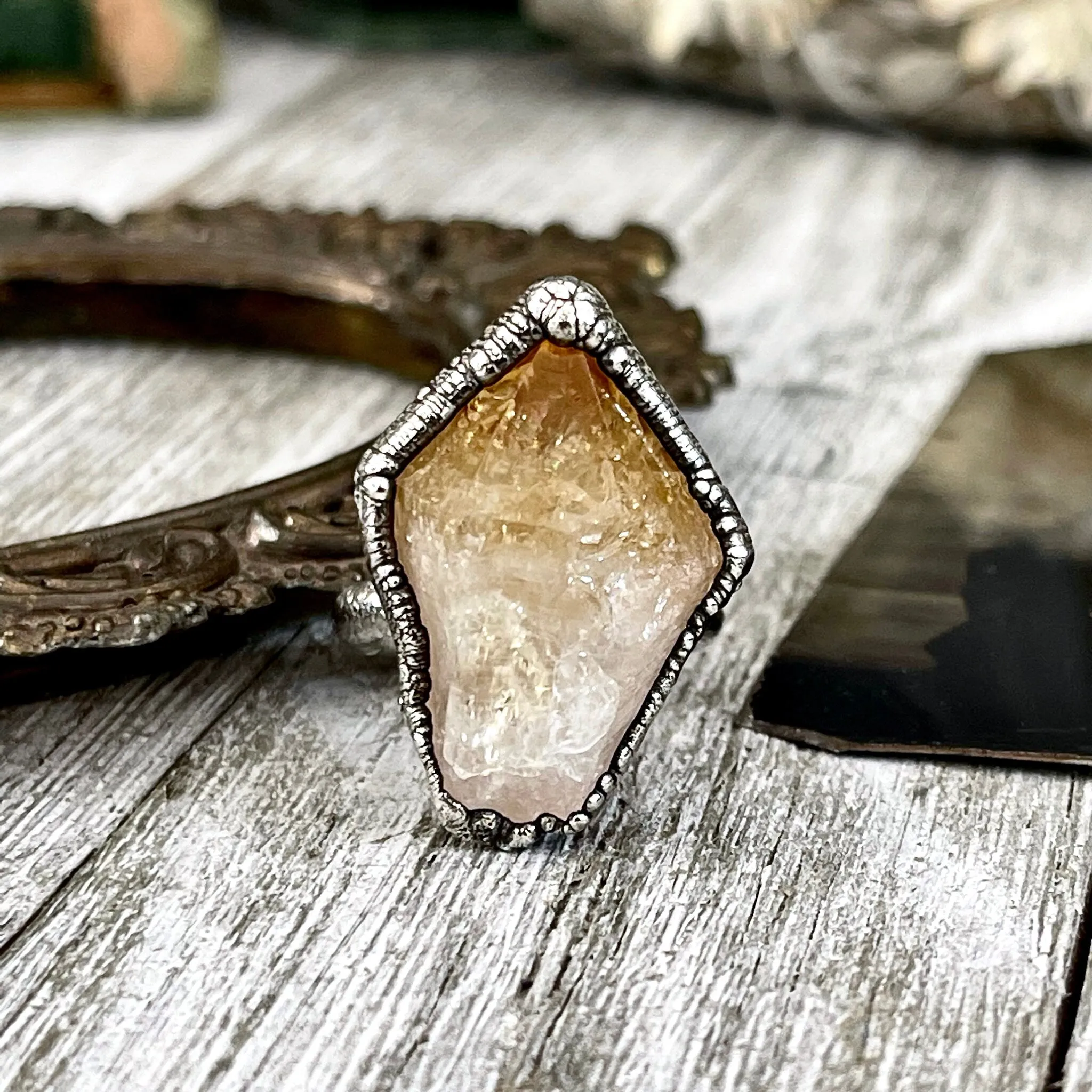 Size 7 Raw Citrine Ring Set in Fine Silver  / Foxlark Collection - One of a Kind