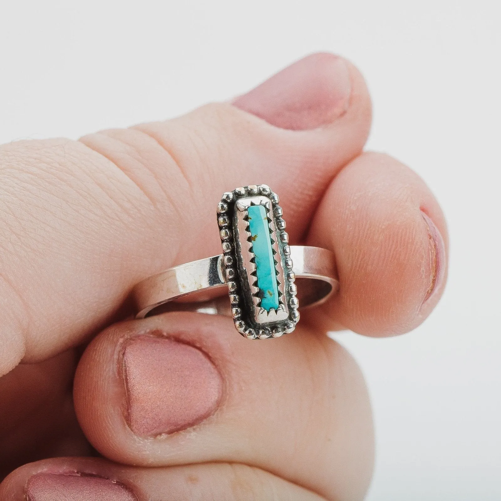 Size 8 Rectangle Royston Turquoise Gemstone Ring