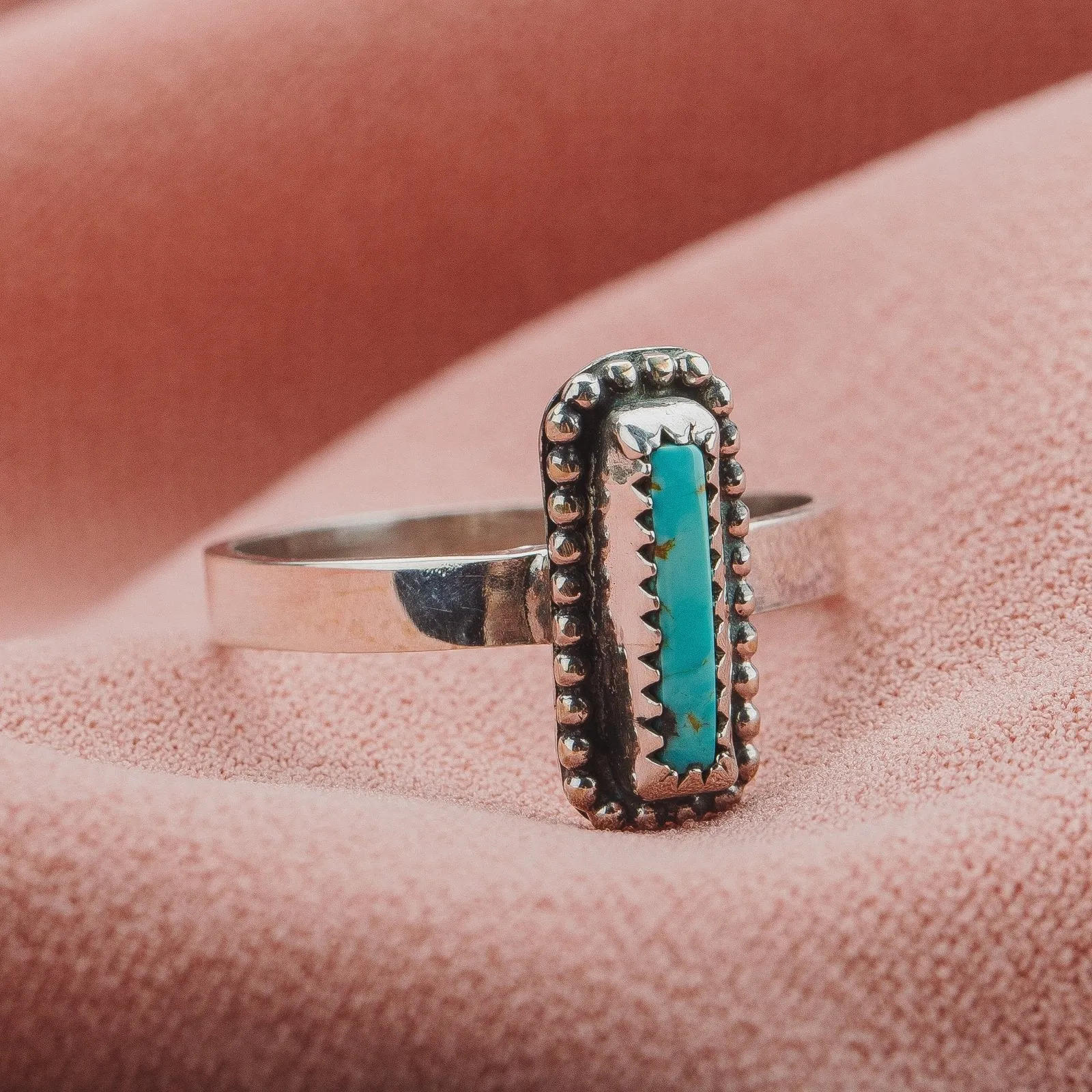 Size 8 Rectangle Royston Turquoise Gemstone Ring