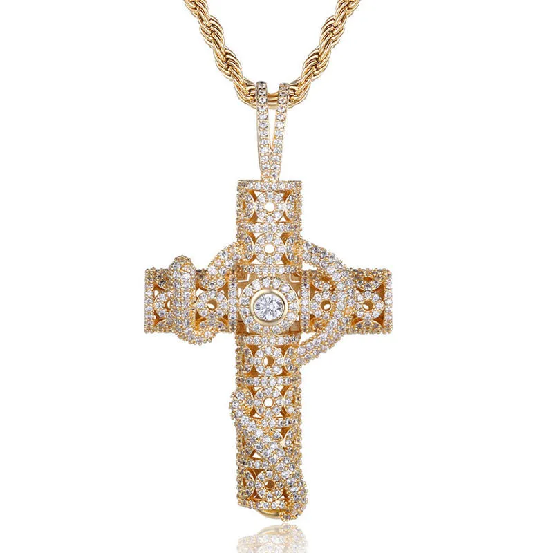 Snake Winding Cross Pendant - Gold