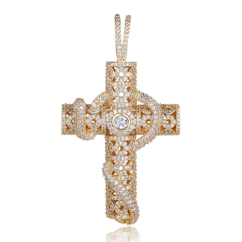 Snake Winding Cross Pendant - Gold