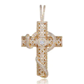 Snake Winding Cross Pendant - Gold