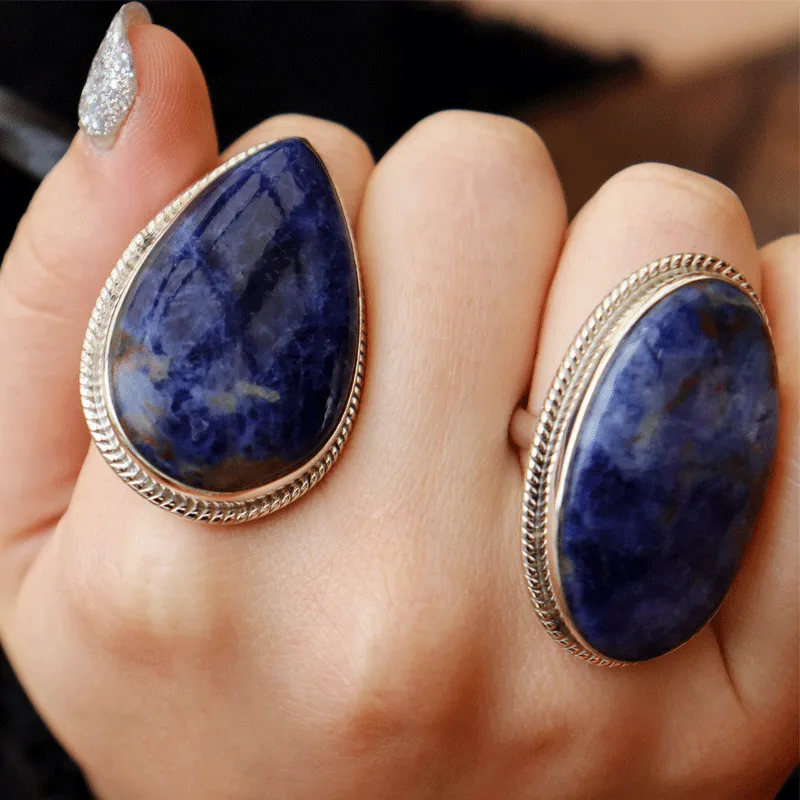 Sodalite Gemstone Large Statement Ring