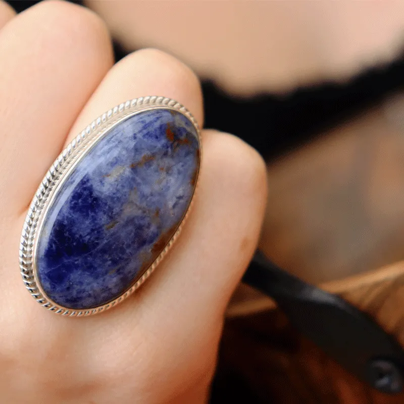 Sodalite Gemstone Large Statement Ring