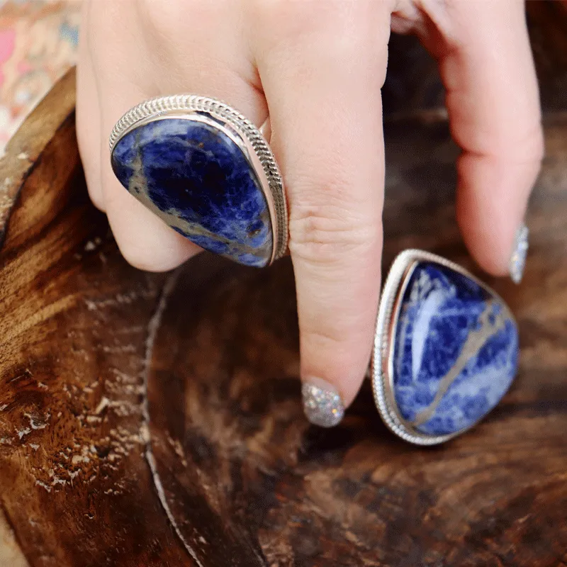 Sodalite Gemstone Large Statement Ring