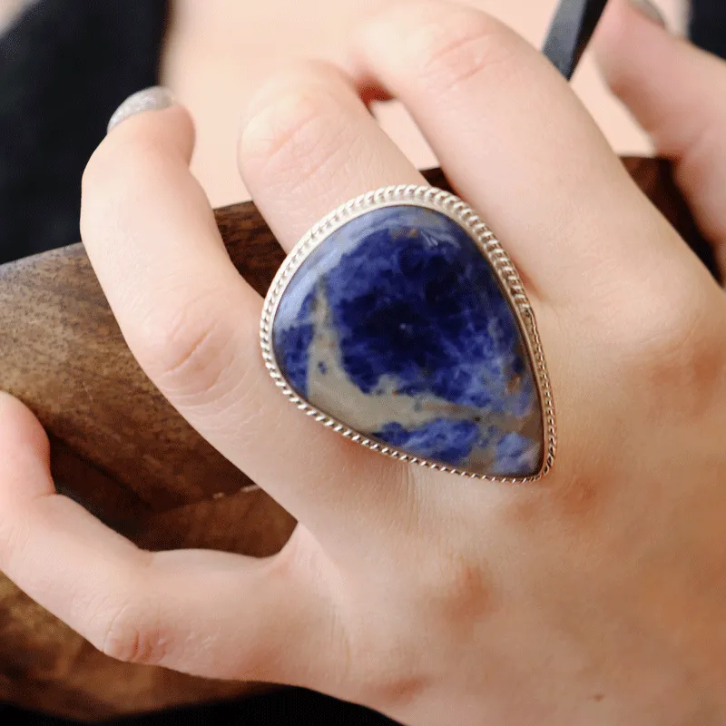 Sodalite Gemstone Large Statement Ring