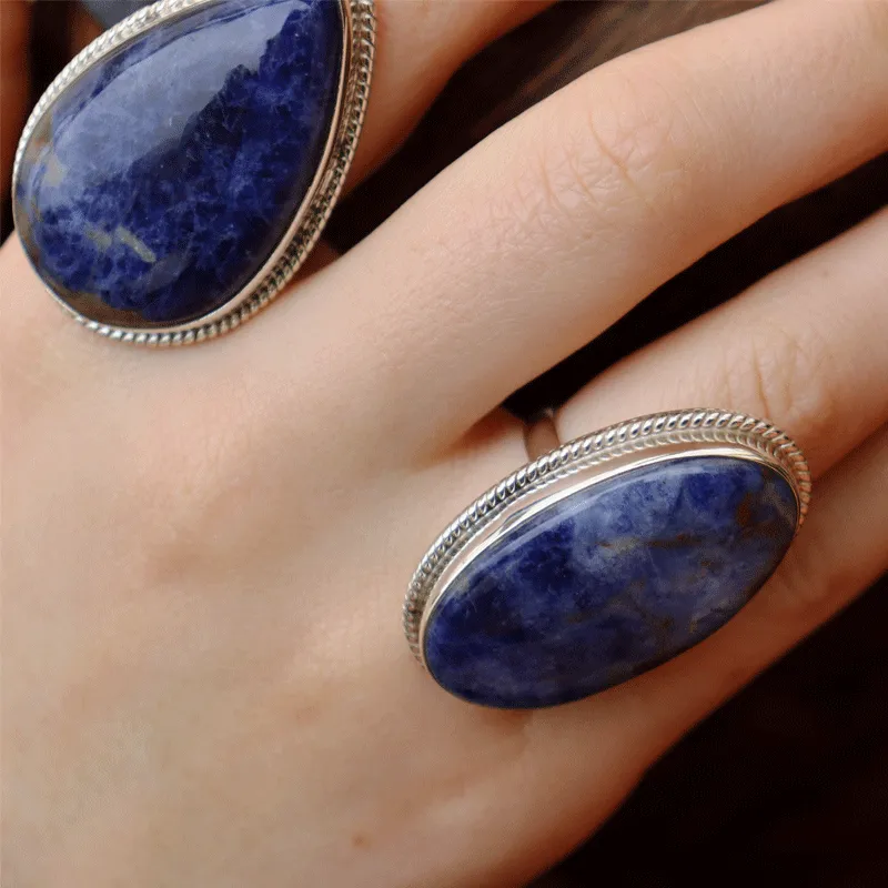 Sodalite Gemstone Large Statement Ring