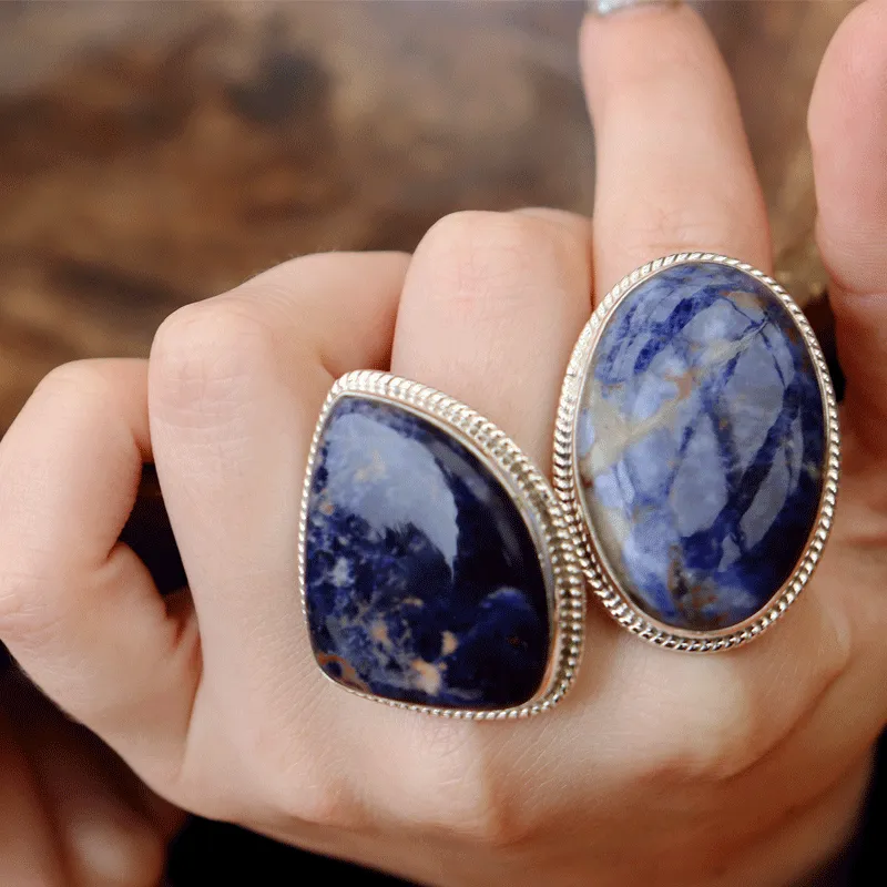 Sodalite Gemstone Large Statement Ring