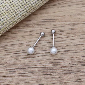 Solid 925 Sterling Silver Pearl Stud Earrings