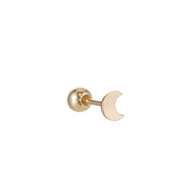 Solid Gold Moon Stud Single Earring, 14k