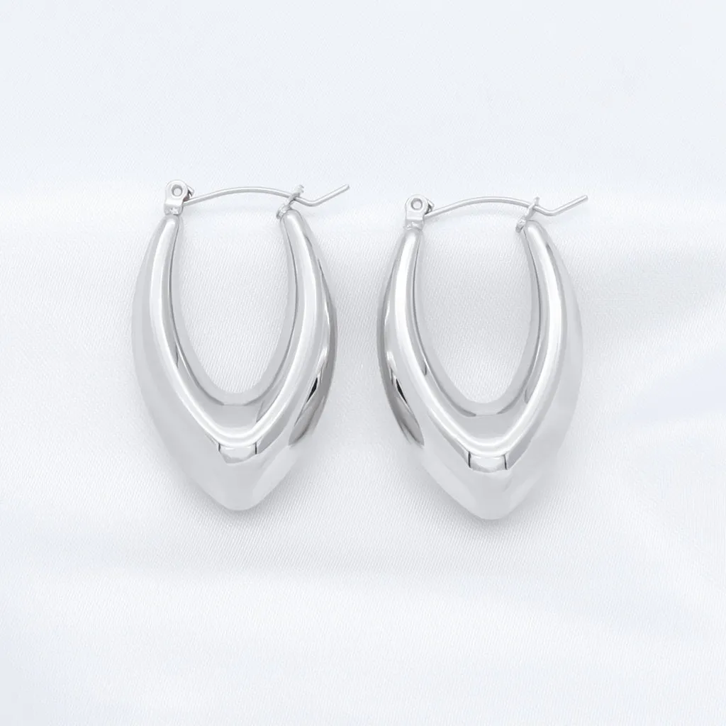 Stainless Steel Chunky Oval Hoop Earrings - Silver