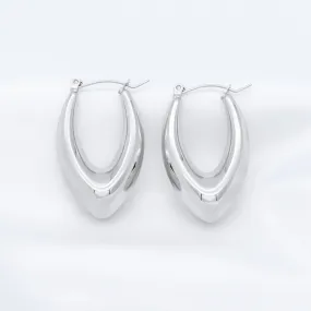 Stainless Steel Chunky Oval Hoop Earrings - Silver