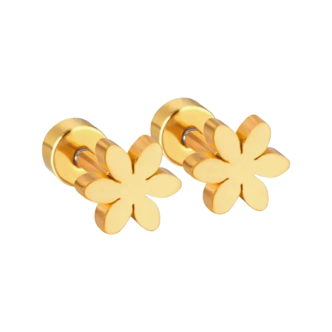 STAINLESS STEEL SIX PETALS FLOWER EARRINGS FOR GIRLS