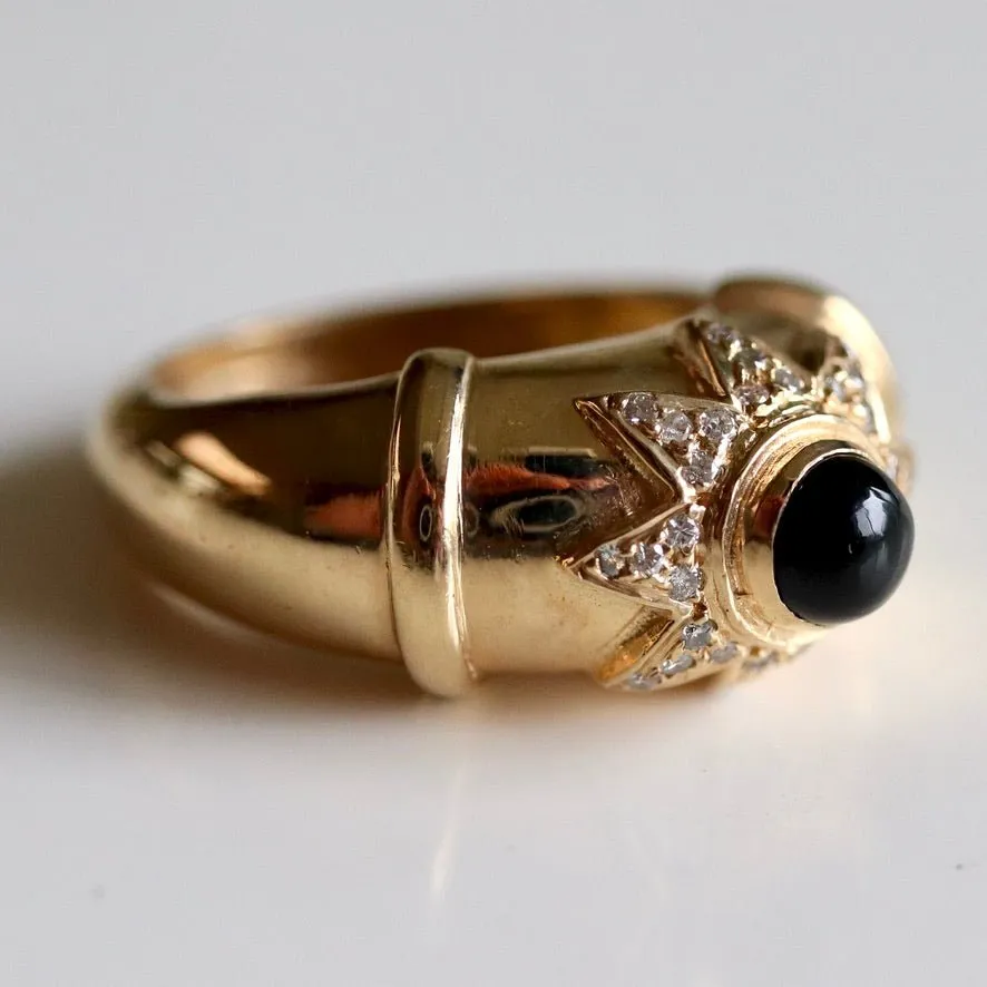 Star 14k Gold, Onyx and Diamond Ring