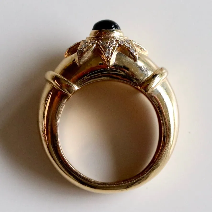 Star 14k Gold, Onyx and Diamond Ring