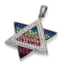 Star of David Pendant Multi Colors Gemstones   Sterling Silver Necklace #2