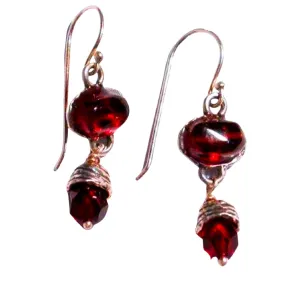 Sterling Silver Earrings, dangling earrings , Israeli Jewelry, Garnet & Crystal