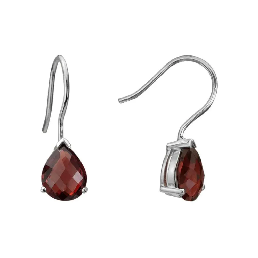 Sterling Silver Garnet Drop Earrings