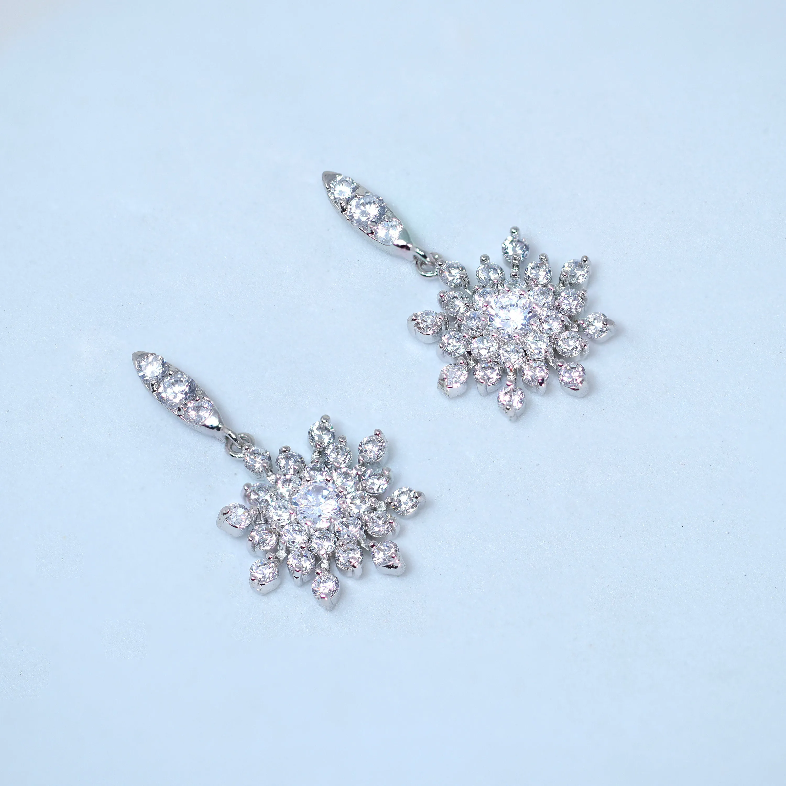 Swarovski Crystal Dainty Snowflake Drop Earrings, Long Dangle Crystal, Diamond Earrings, Long Bridal Jewelry, Crystal Bridal Earrings Cz