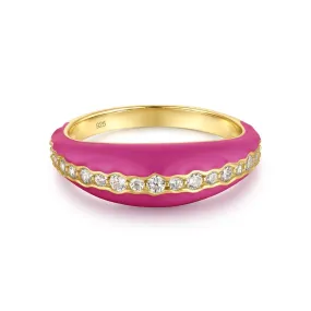 TAPERED PINK ENAMEL & CZ CHANNEL RING